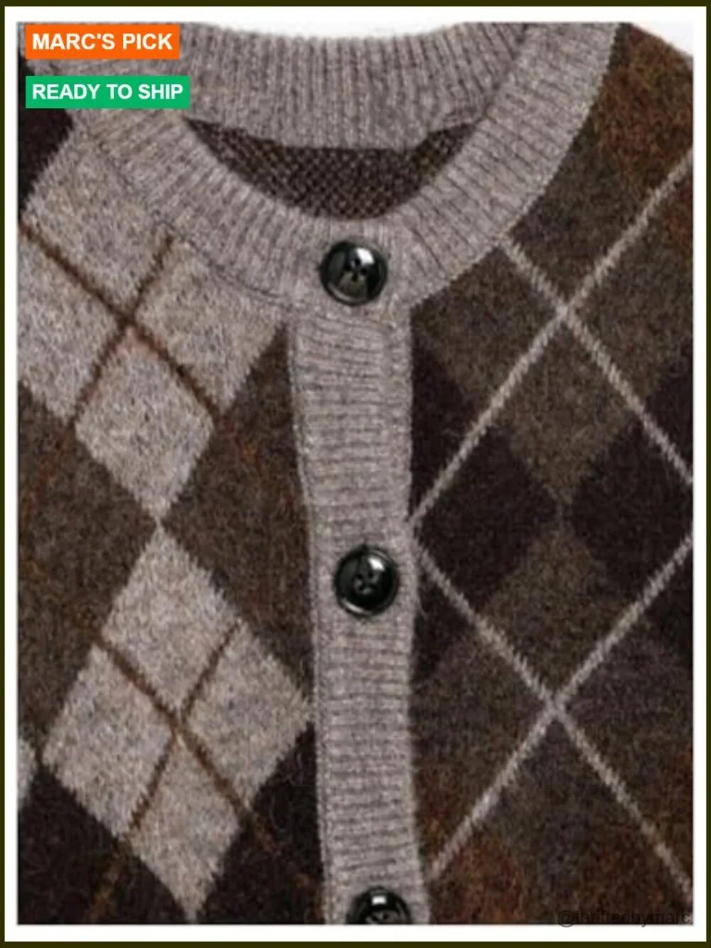 Argyle Cardigan Sweater Long Sleeve Button Down Knitwear